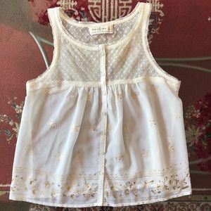 ABERCROMBIE & FITCH | White Cream Gold Sequin Sheer Mesh Tank Top XS Worn 1x
